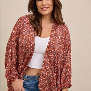 Torrid Floral Rust Dolman Ruana Size 3/4